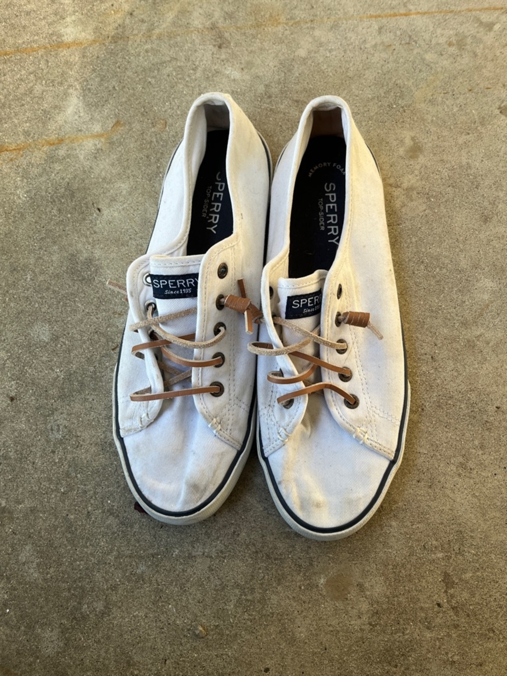 Sperry Pier View White Canvas Boat Shoes with Brown Leather Laces - Picture 3 of 7